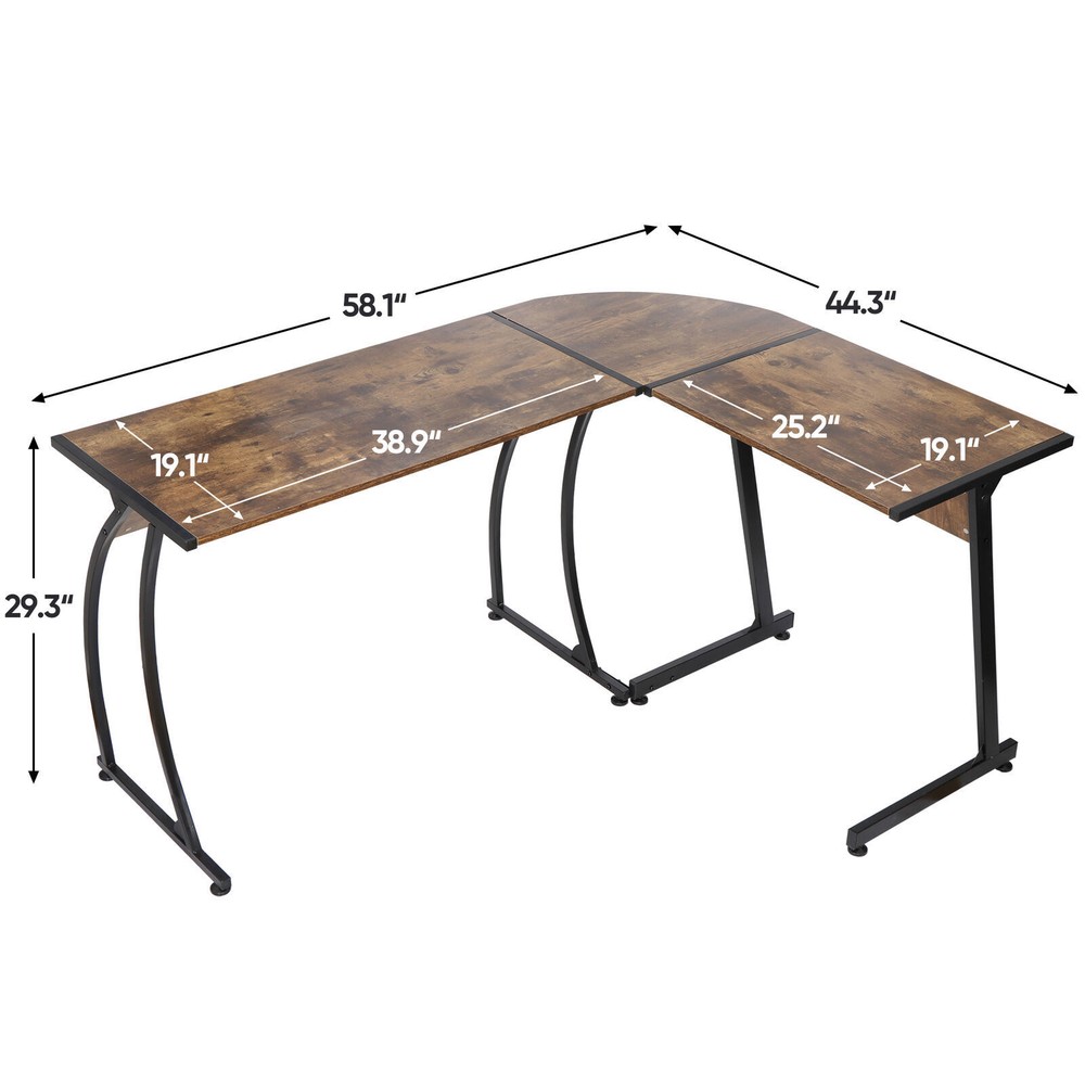 58"L-Shaped Gaming Desk Reversible MDF Computer Corner Laptop Table Rustic Brown