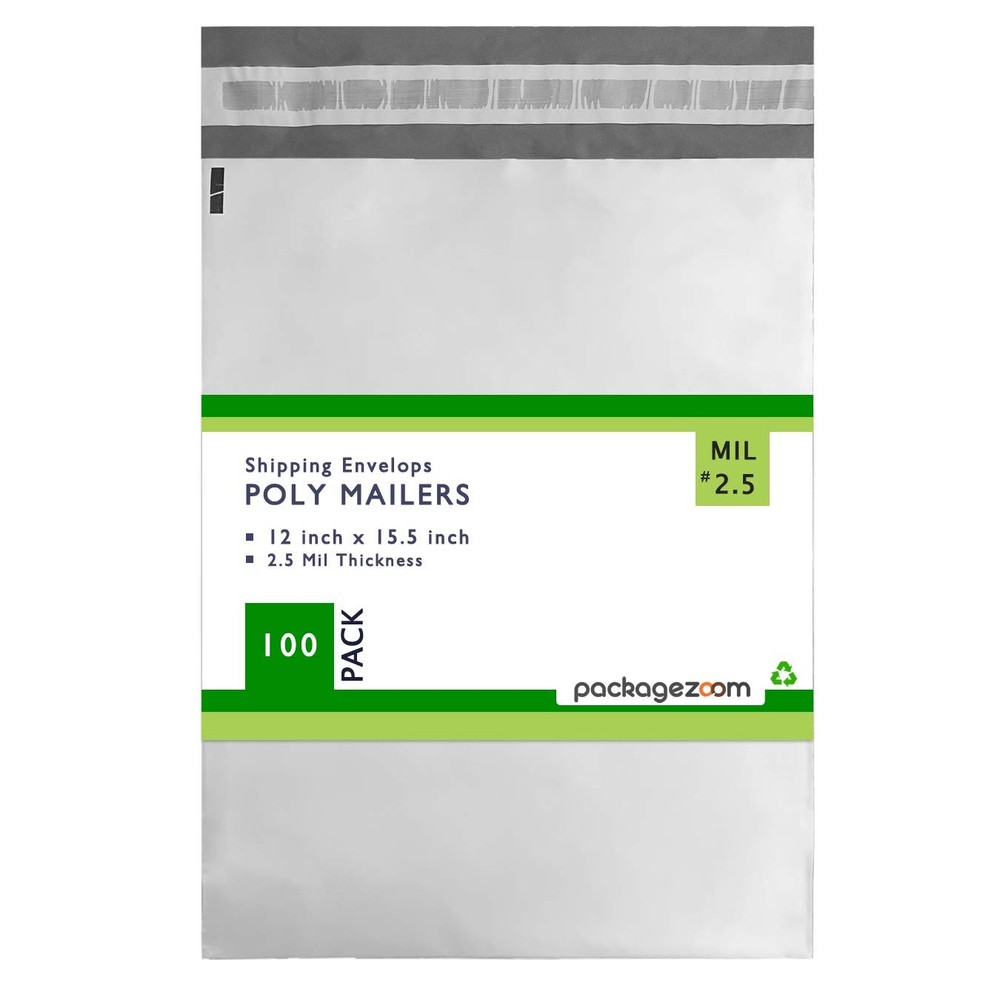 Packagezoom 100 Pack 12 X 15.5 Poly Mailer Shipping Envelopes Double Layer 2.5 M