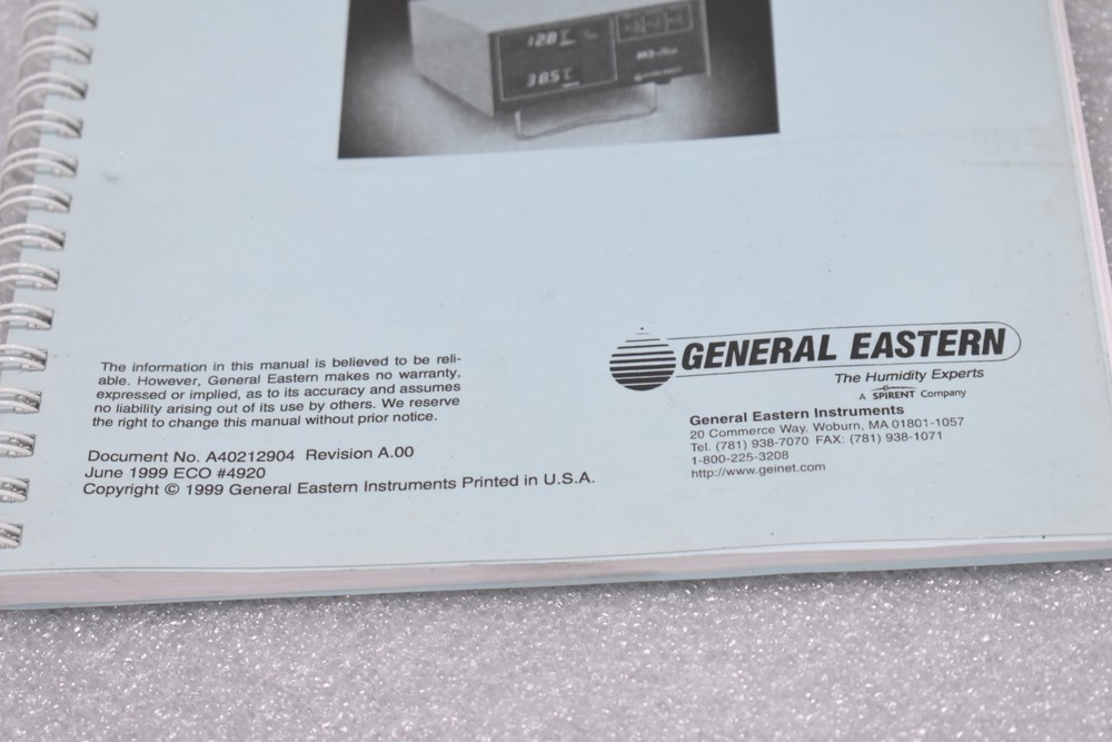 GENERAL EASTERN A40212904 M2-PLUS DEW POINT OPERATOR'S MANUAL