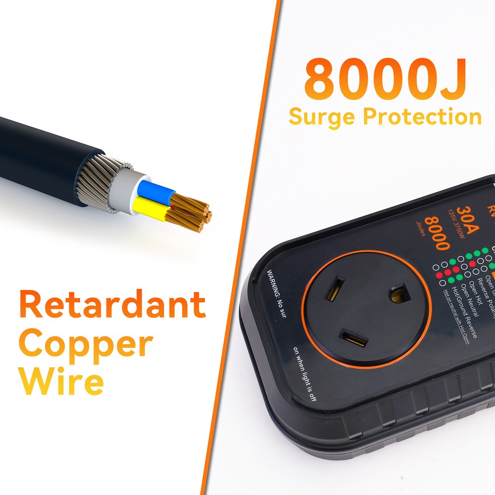 RV Surge Protector 30 Amp /RV Circuit Analyzer (8000 J) With LED Indicator Light