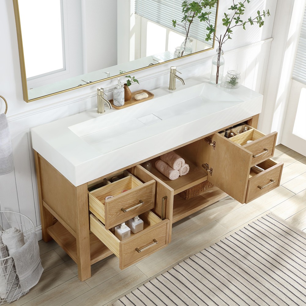 Vera 60" Single Bath Vanity in Washed Ash Grey with White Integrated Stone Sink
