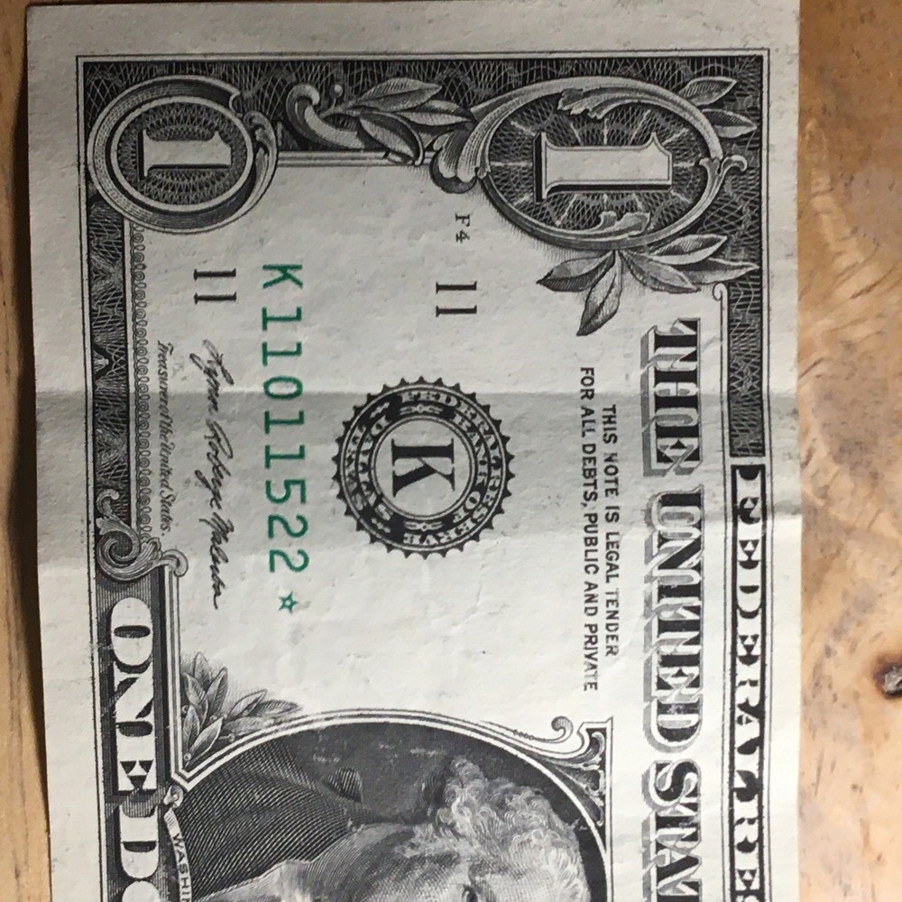 Fancy Error $1 Bill Star Note w/Offset Print