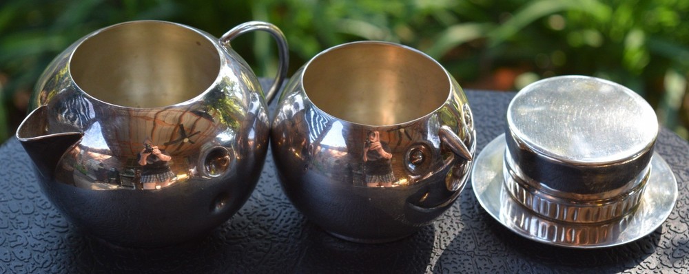 Vintage Silver Plated Snowman 3 piece Stackable Cream and Sugar