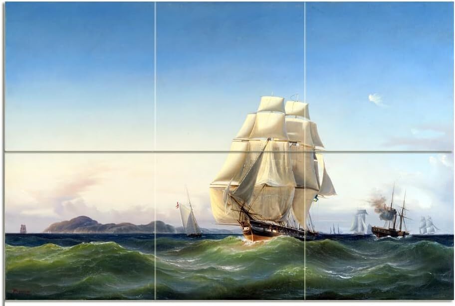 Tile Mural Seascape Ship Kitchen Bathroom Shower Wall Backsplash Marble Ceramic