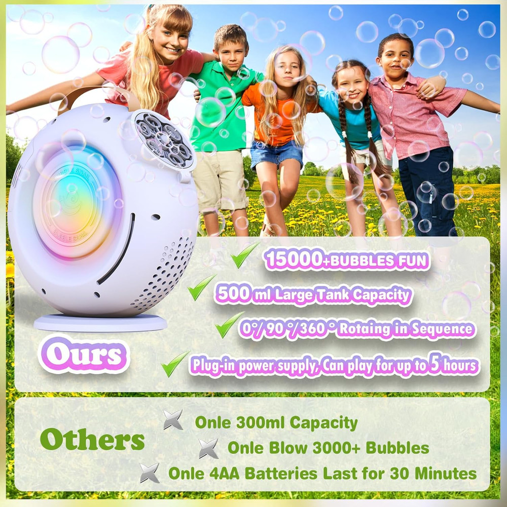 Automatic Bubble Machine for Kids & Toddlers, Rechargeable 15000+ Bubbles per Mi