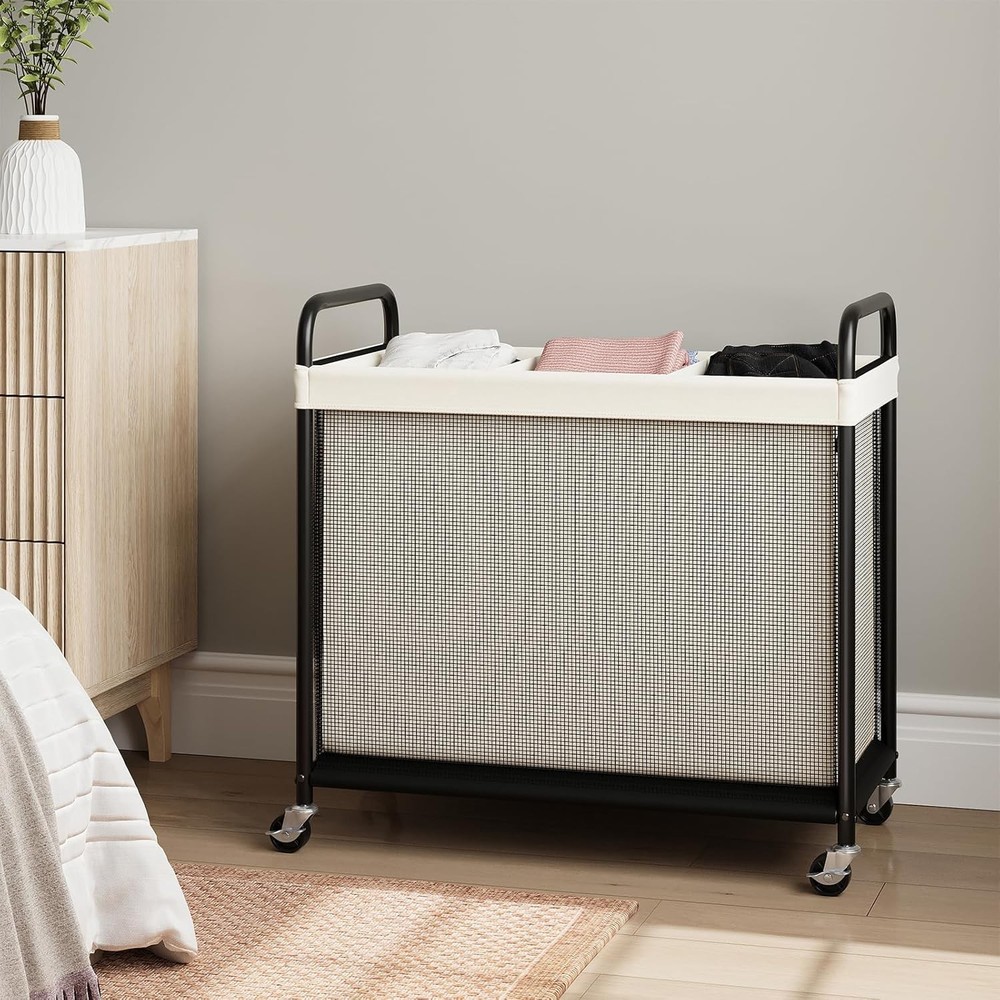 Laundry Hamper 3 Section 120L Rolling Laundry Sorter W/ Removable Liner Bag