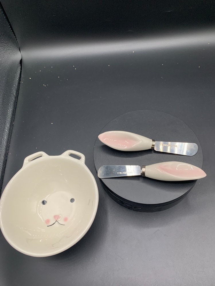 Vintage Easter Bunny Butter Dish With Ears As Spreaders