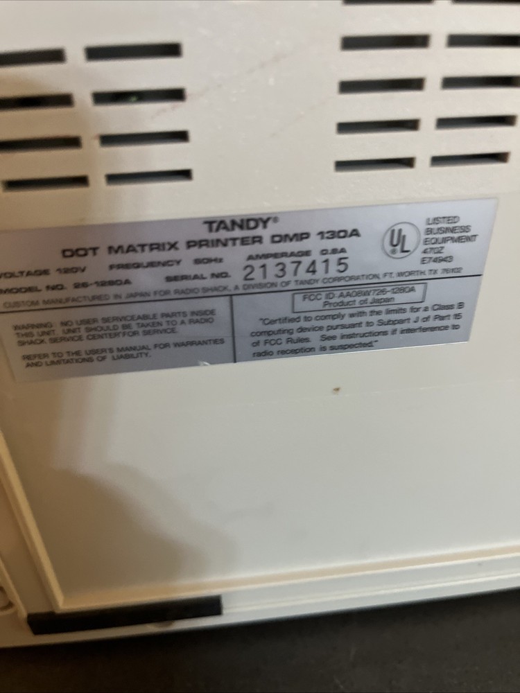Vintage Tandy DMP 130A Matrix Computer Printer Model 26-1280A Powers On Alert
