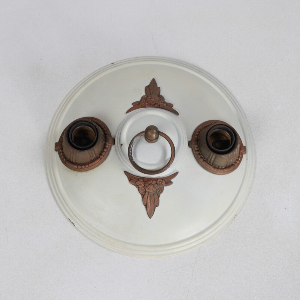 Vintage Art Deco 2-Light 10" Diameter Iron Flush Mount