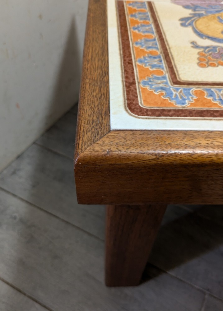 Vintage Mid Century Danish Modern Tile Top Heavy Solid Teak Wood Table