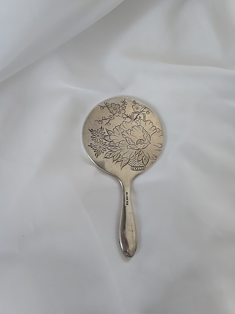 Vintage Sterling 950 Silver Small Hand Held Mirror 4.5"x2.5"