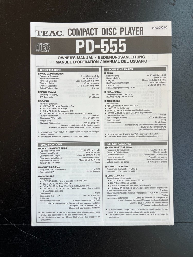 Vintage Teac PD-555 Compact Disc Player