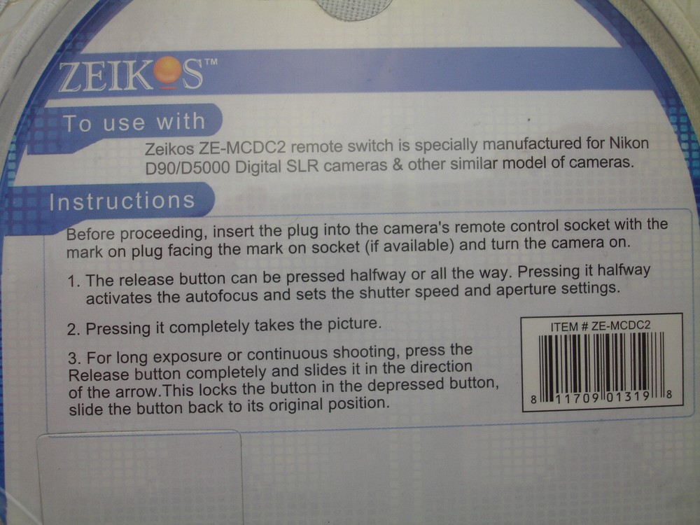 Zeikos Remote Switch for Nikon D90 D5000 Camera