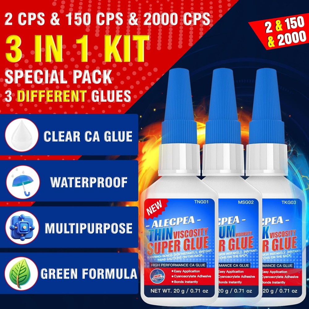 2/150/2000 CPS (Thin/Medium/Thick) CA Clear/2CPS+150CPS+2000CPS, 20g/1Pack