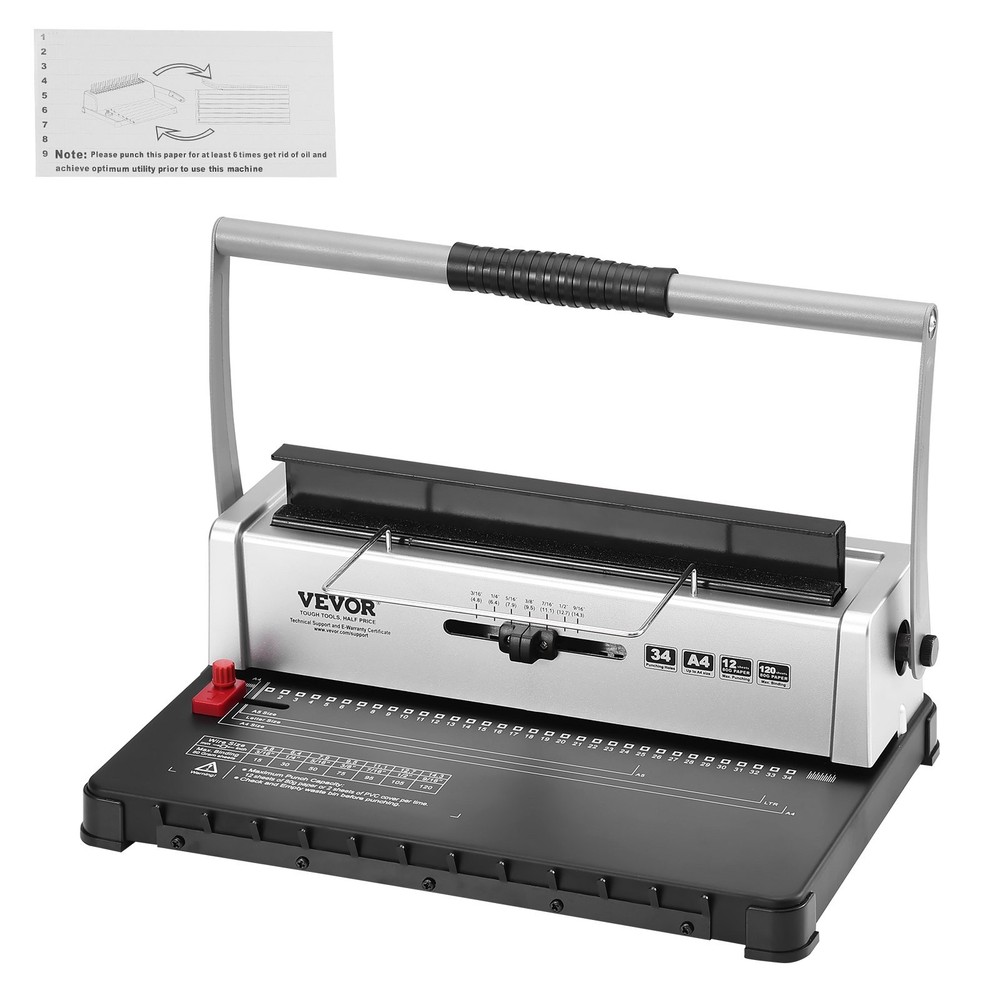 Coil Spiral Binding Machine, Manual Book Maker 34-Holes Binding 120 Sheets, Punc