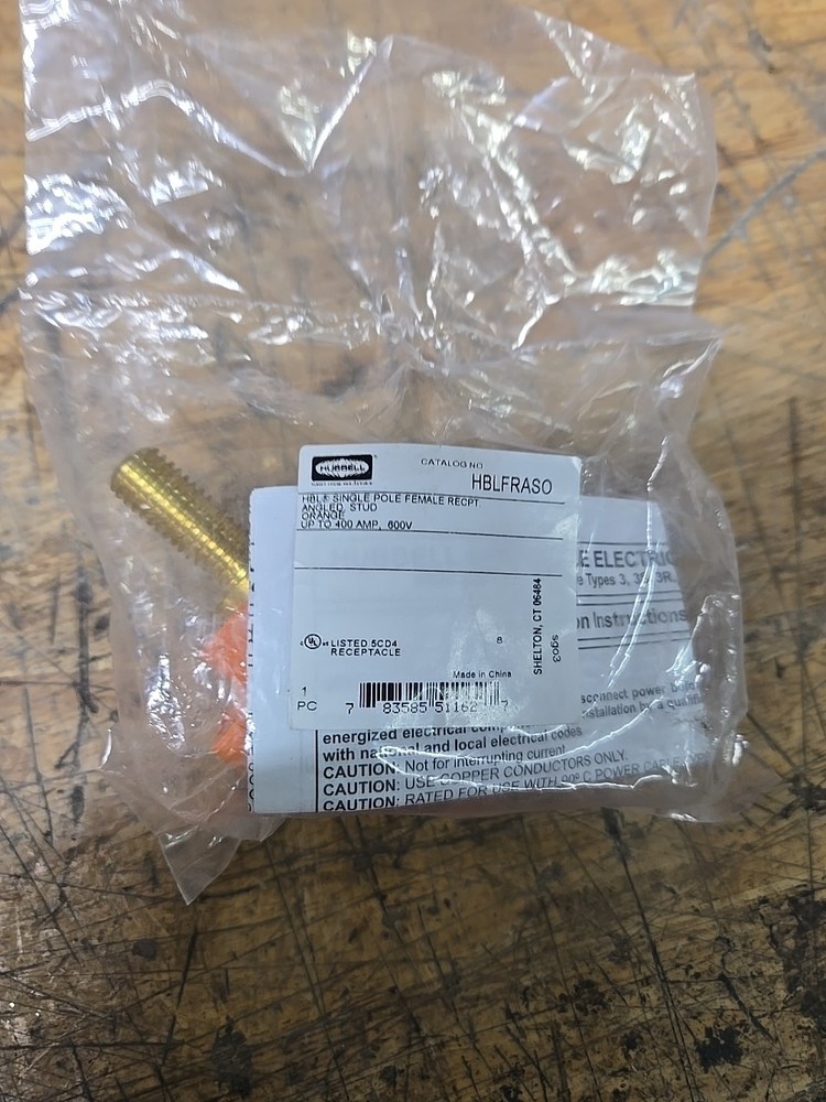 Hubbell Single Pole Receptacle Angled Threaded Stud Orange HBLFRASO