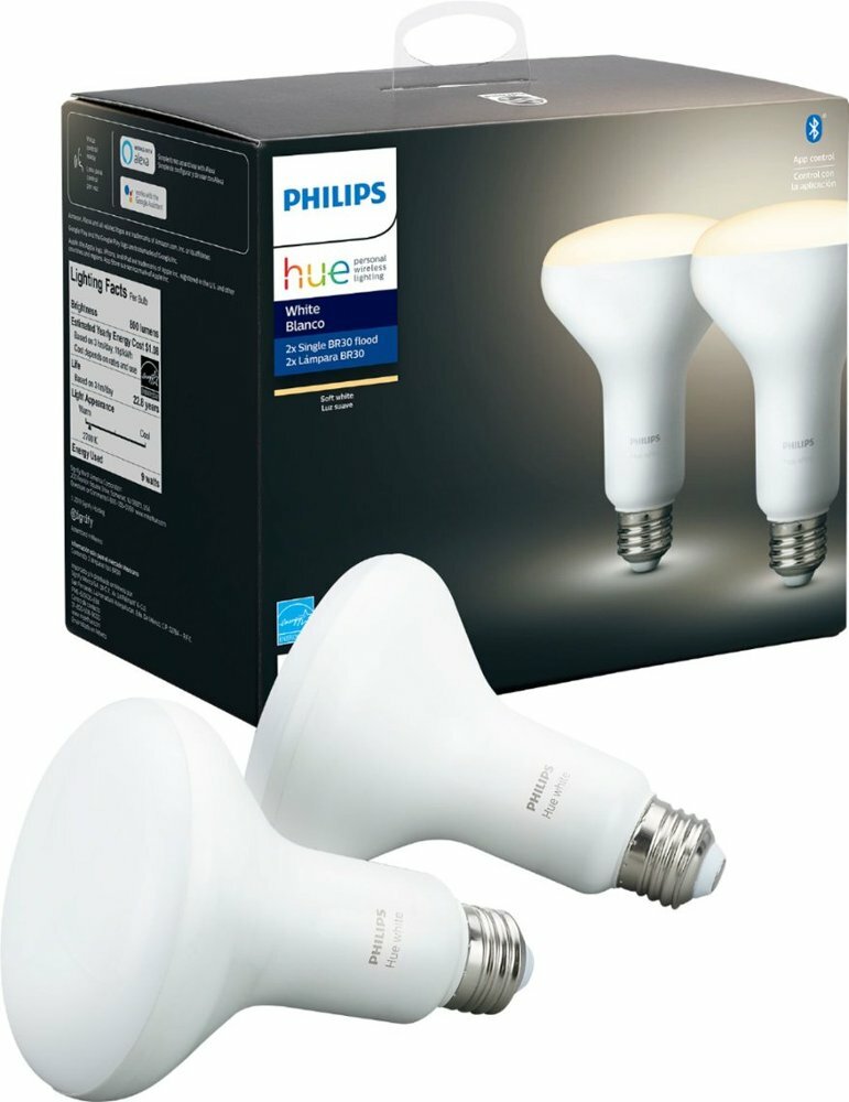 Philips Hue White BR30 Bluetooth Smart LED Bulb (2-Pack) - White