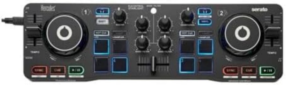 Lightweight DJ Controller with Pressure-Sensitive Jog Wheels & LED Lighting