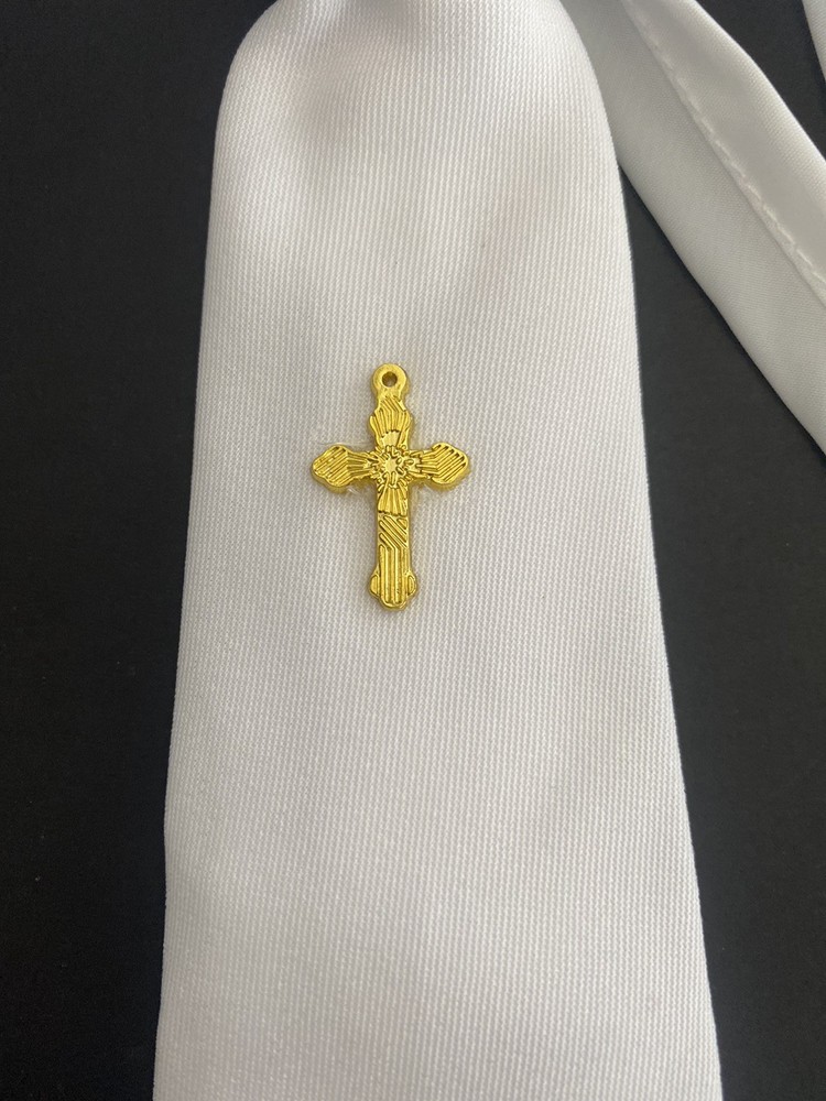 First Communion Boys White Tie with Gold Cross