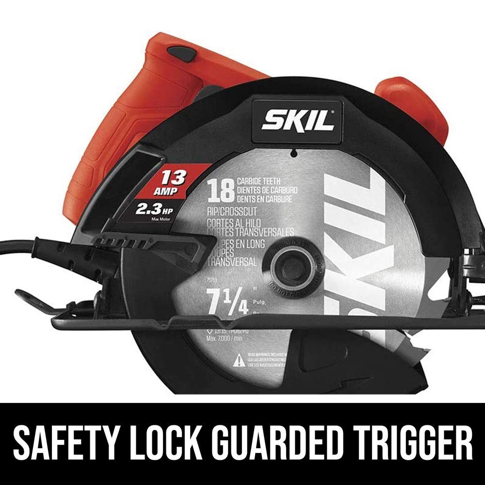 Red 13-Amp Circular Saw - Compact Design with Bevel & Dust Blower Features