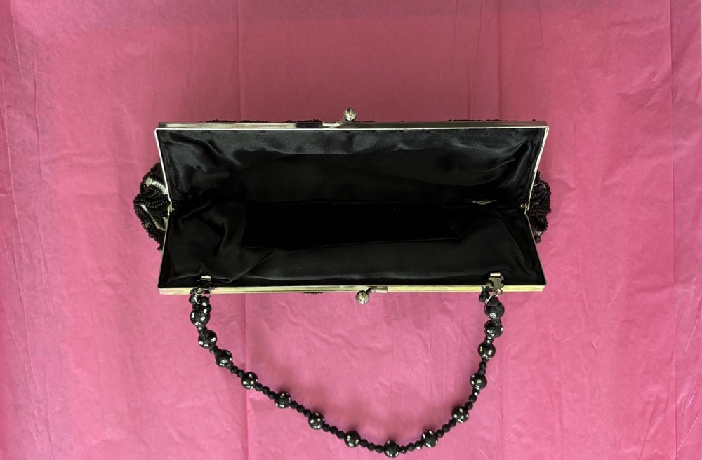 Beaded Black Silver Purse Clutch