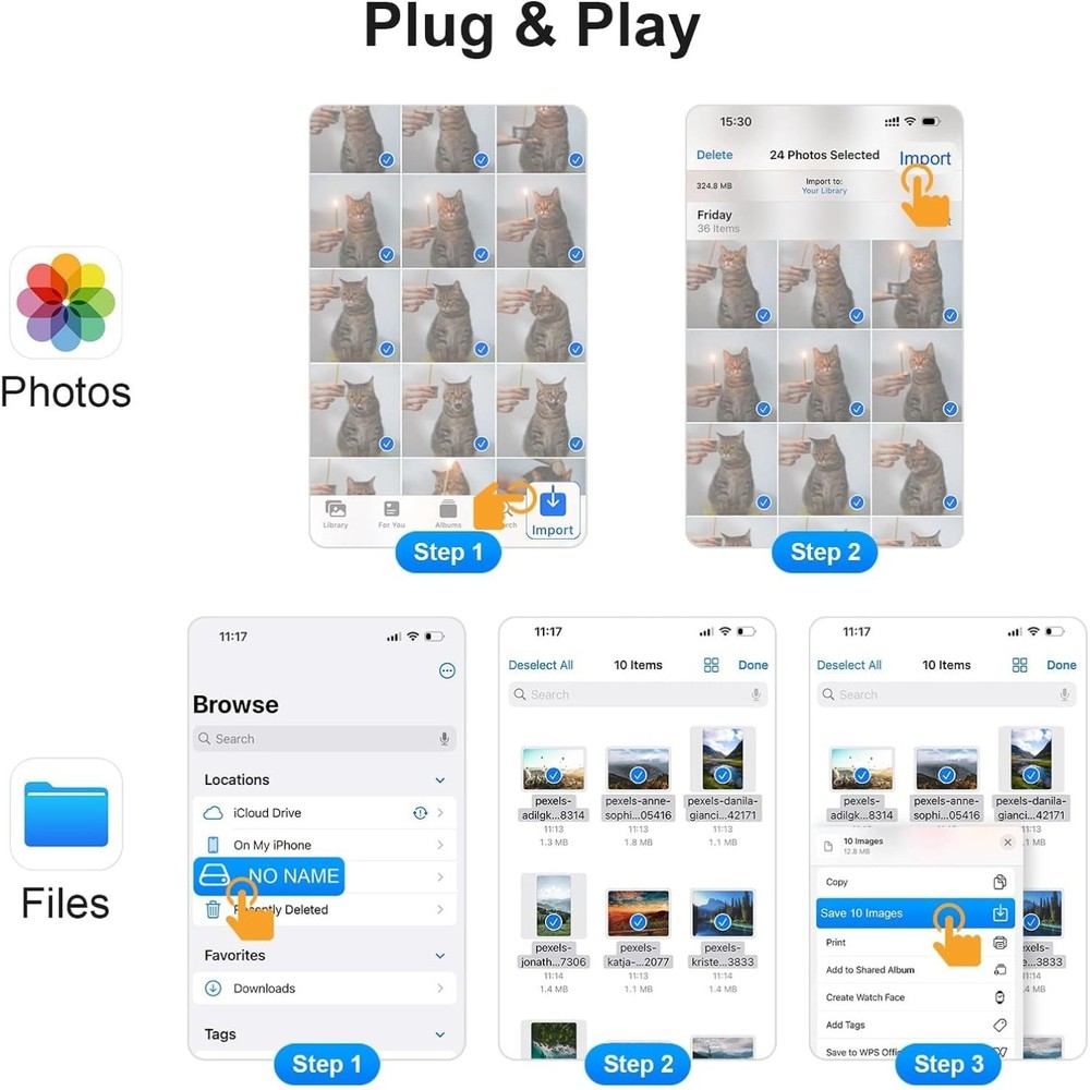 SD Card Reader for iPhone, 3-in-1 Lightning to SD Card Reader for iPhone