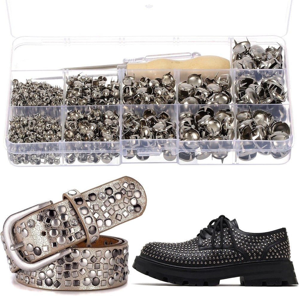 1220 Pcs Assorted Sizes Studs for Clothing Leather Rivets Round Dome Studs an...