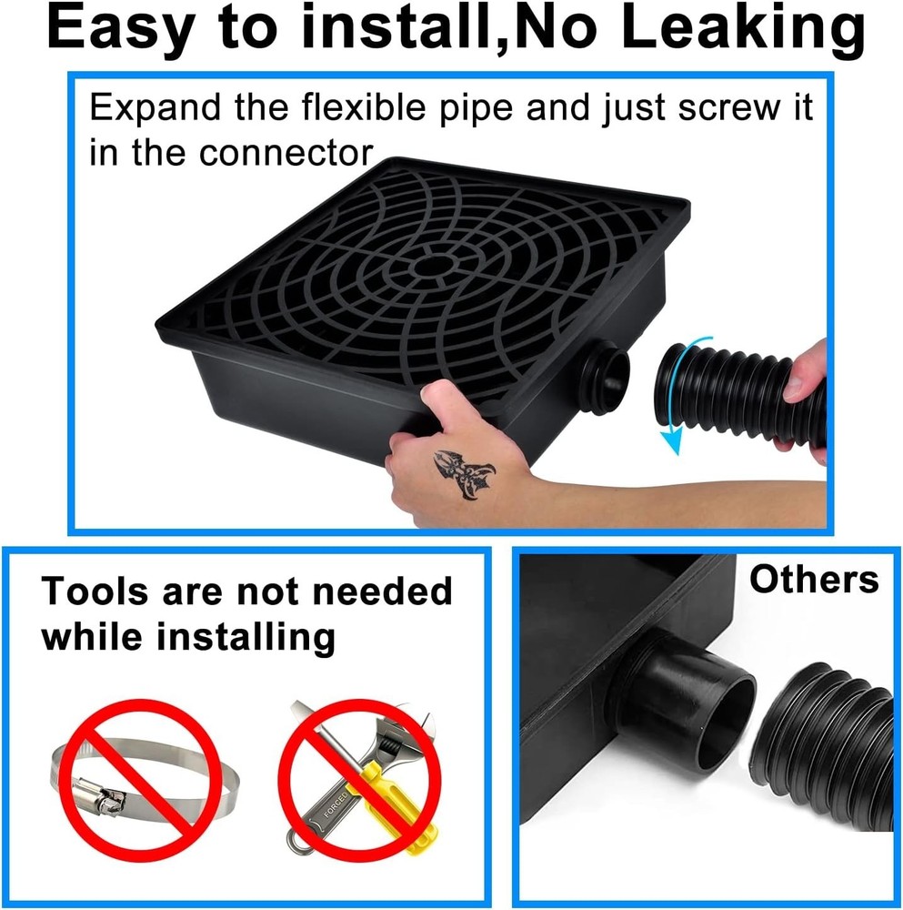 12"x12" Low Profile Catch Basin Extender with 8.2ft Flexible Pipe Solution