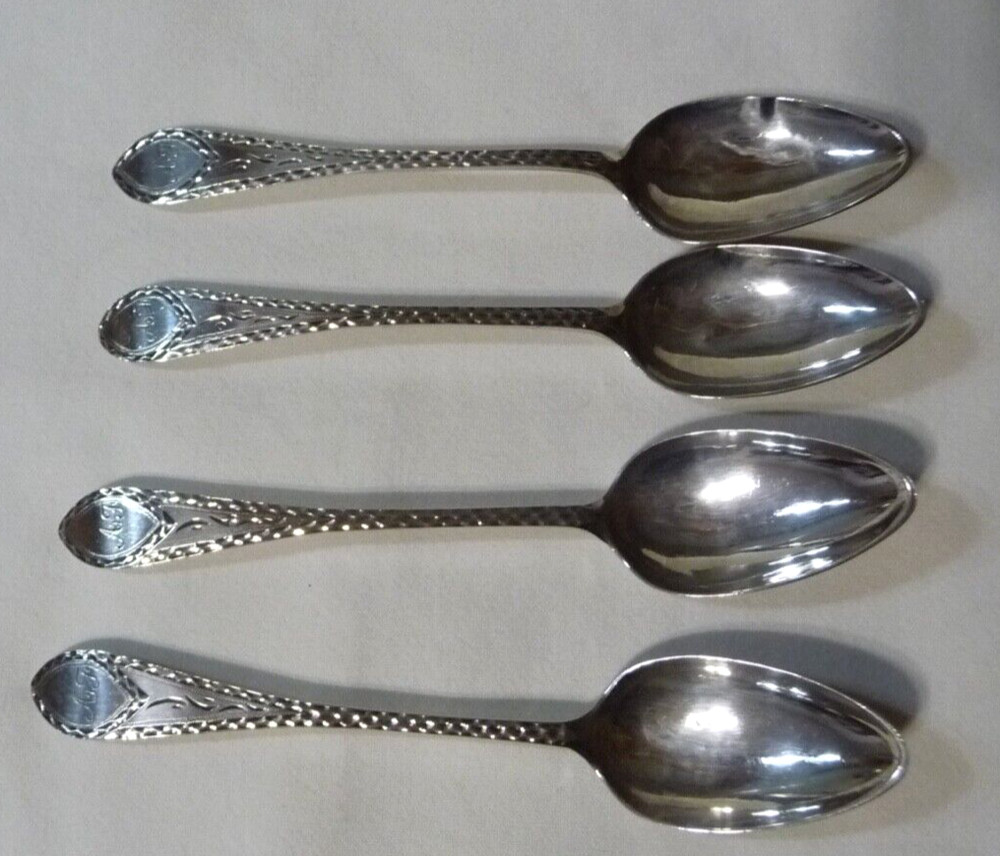 4-Antique Scottish Provincial Silver J. Cornflute, Perth, Teaspoons Initials"AF"