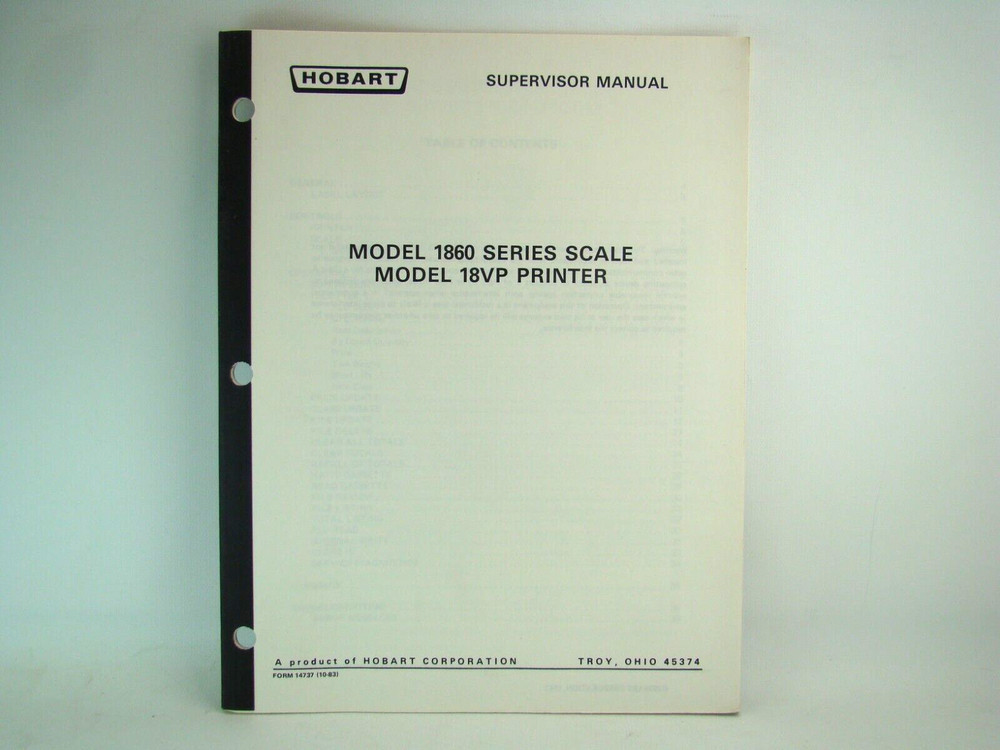 Hobart Model 1860 Series Scale Model 18VP Printer Supervisor Manual