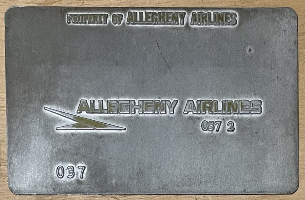 Vintage Allegheny Airlines Ticket Validation Plate