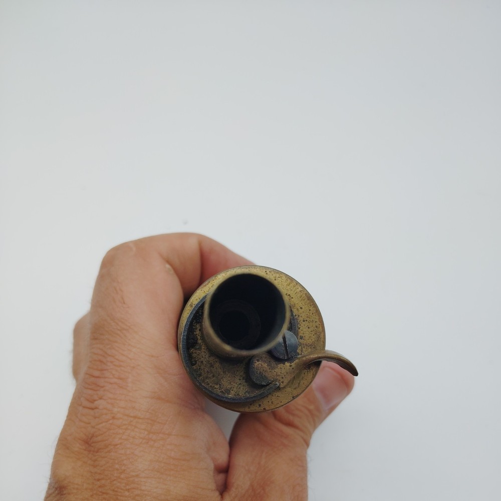Vintage Brass black Powder Flask Embossed Shell Design Civil war ? Muzzleloader