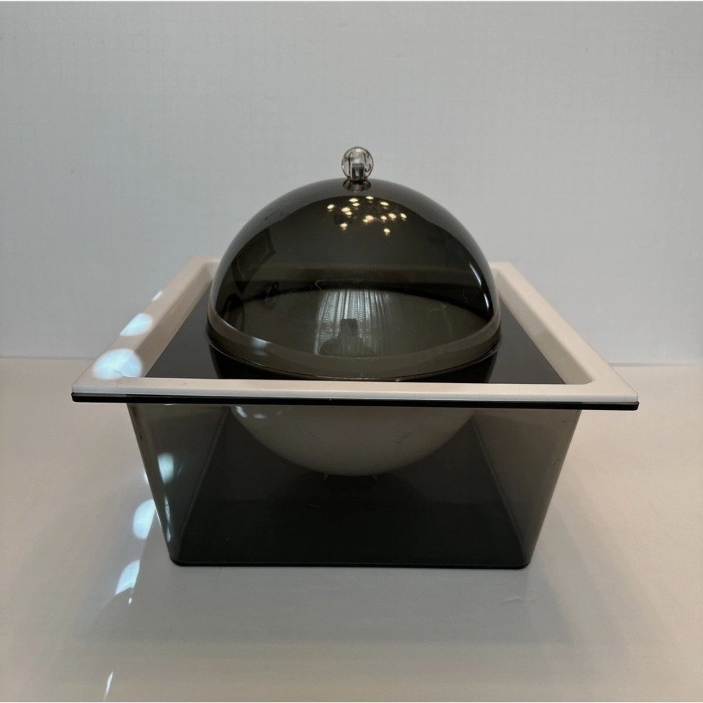 Vintage Atomic 60s Covered Serving Dish Dome Platter Clear Tinted Dome Base