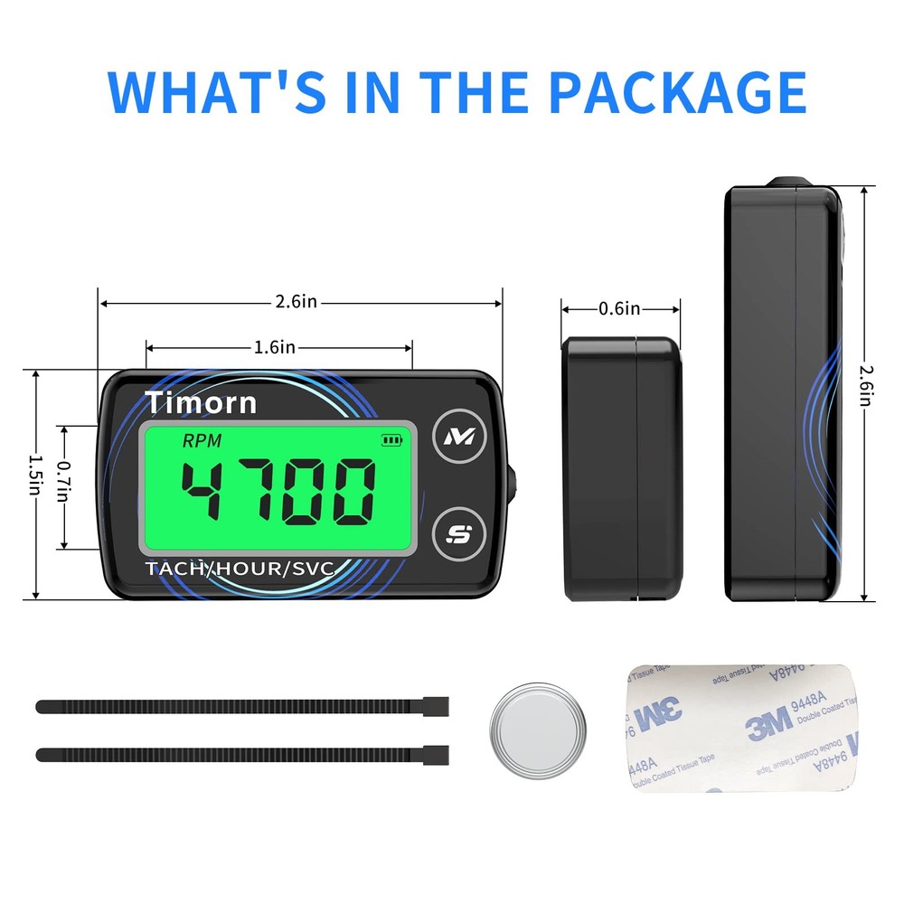 Small Engine Tachometer Hour Meter: Digital Inductive Waterproof Tiny Tach Me...