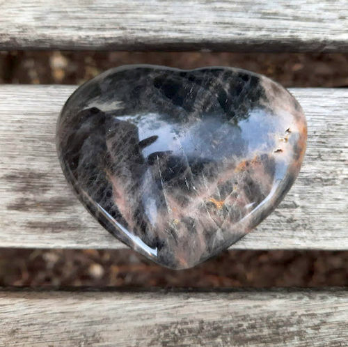 Black Moonstone Heart, Creativity, Intuition, Inner Growth, Grounding
