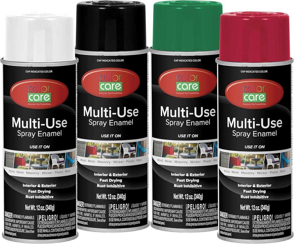 Spray Paint, 12 oz, 4-Pack (Gloss White, Gloss Black, Dark Green, Ruby Red)