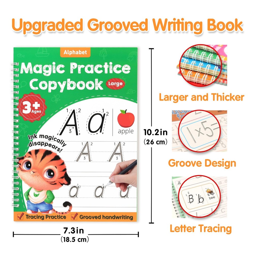 Helsort Large Magic Grooved Practice Copybook for Kids, Reusable
