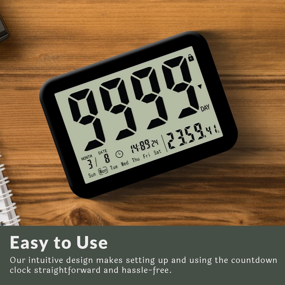 9999 Days Countdown Clock - Reusable Count Down Timer - Large Display LCD Dig