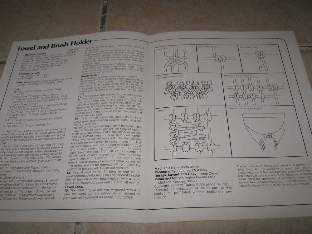 VINTAGE MACRAME PATTERN BOOKLET FLUFFIT BATH SET 1978