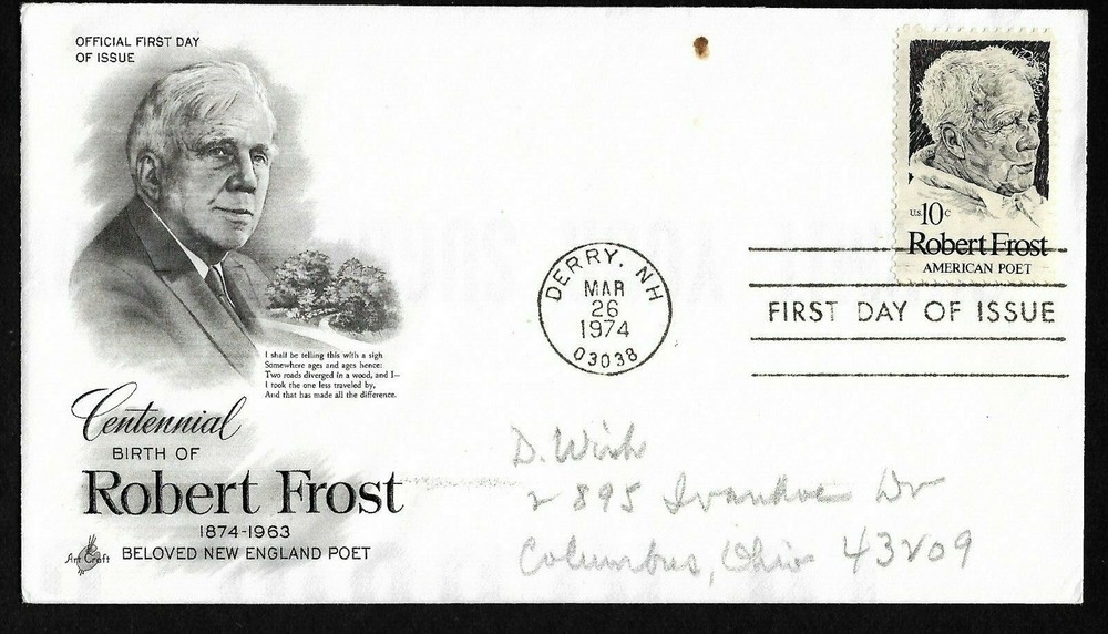 #1526 10c Robert Frost - ArtCraft FDC
