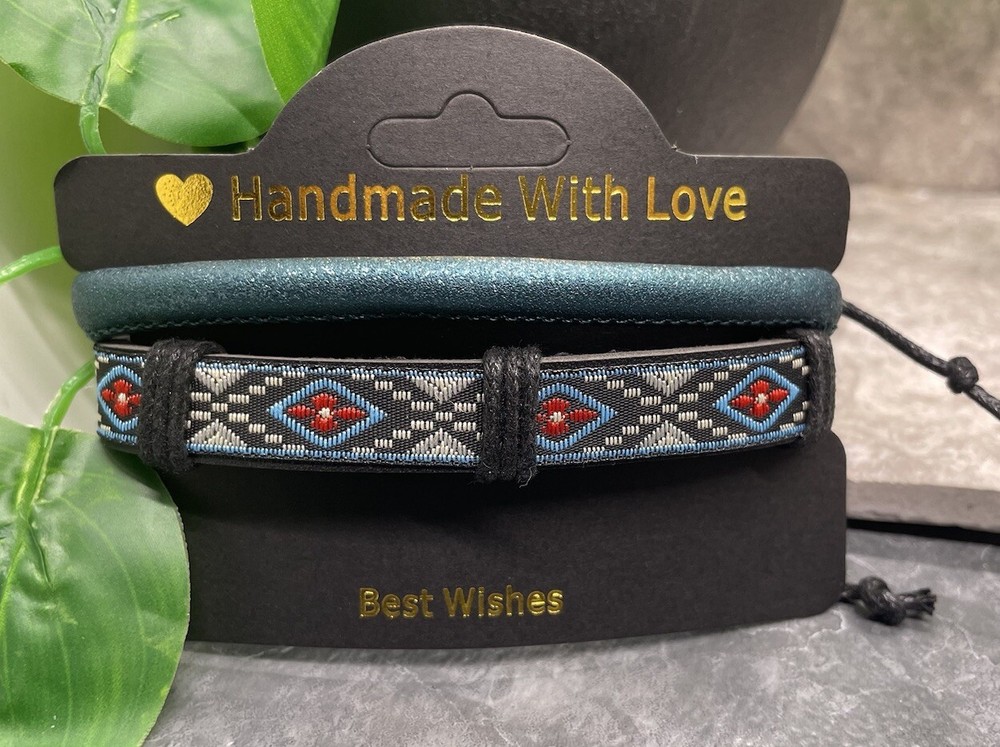 2 PC PU Leather Bracelet Set Stackable Adjustable Tie New Free Ship B3411