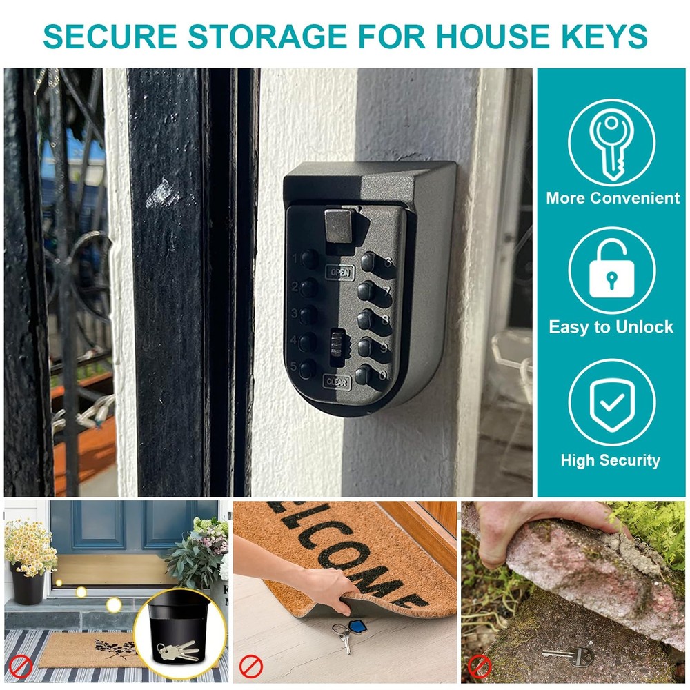 Key Lock Box for Outside, Wall Mount Combination Lockbox Outdoor Lock Box for...