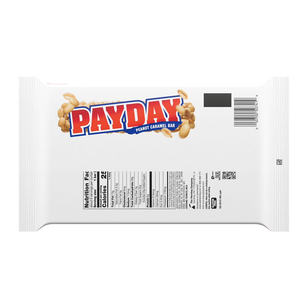 Payday Peanut Caramel Candy, Bars 1.85 oz, 6 Count