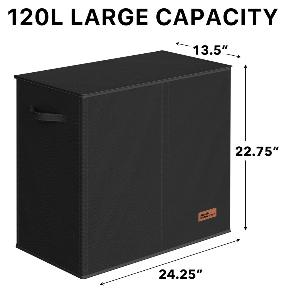 Double Laundry Hamper with Lid and Removable Bags, Black