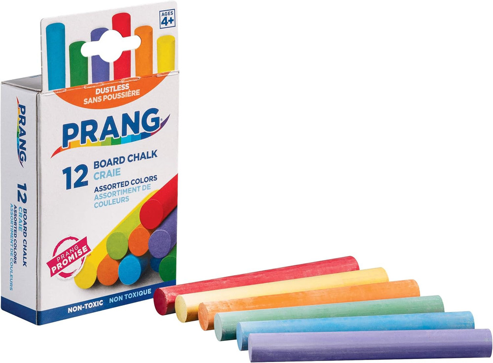 Board Chalk, Assorted Colors, 12 Count