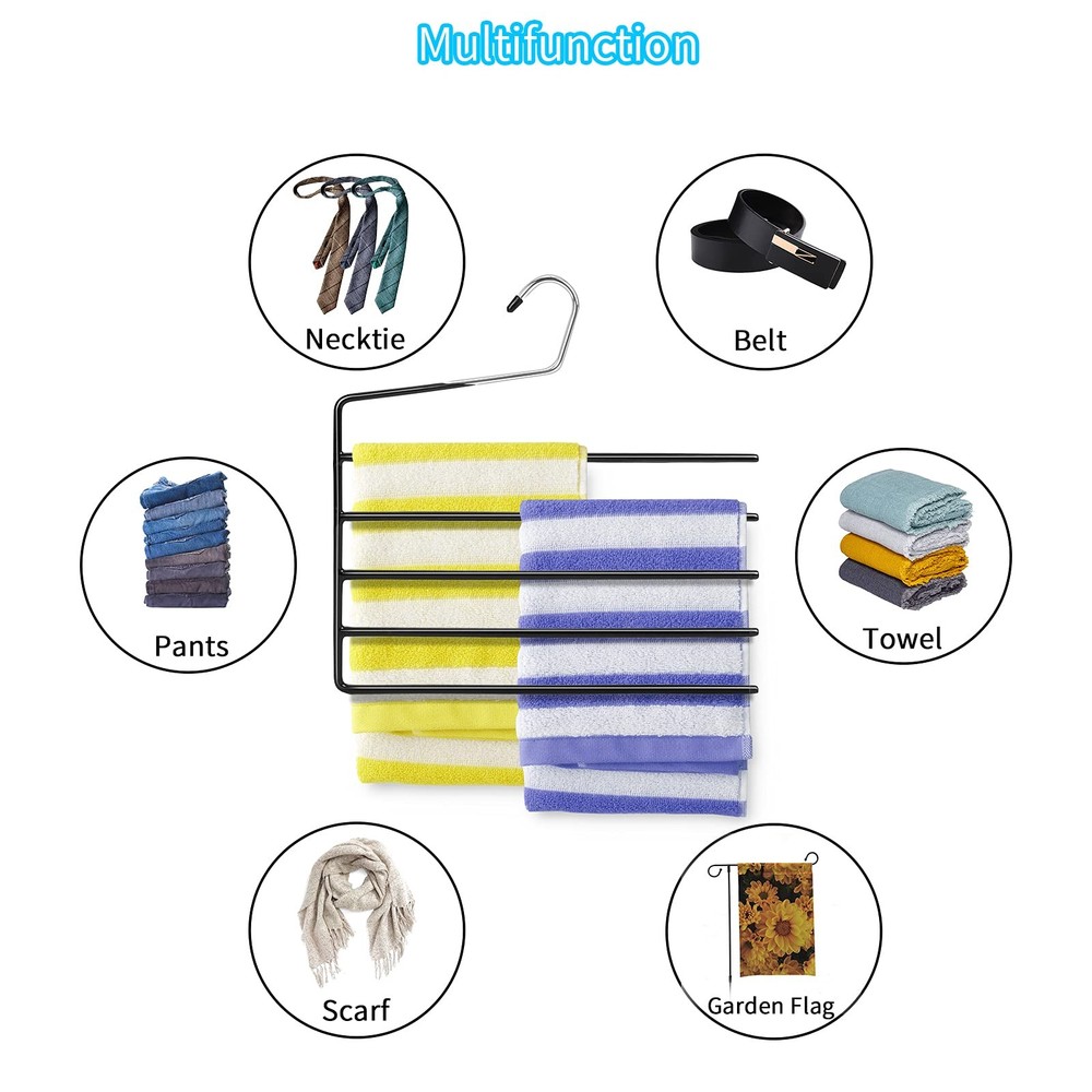 3 PCS Multi Layers Space Saving Slack Hangers 5 Tier OpenEnded Pants Rack