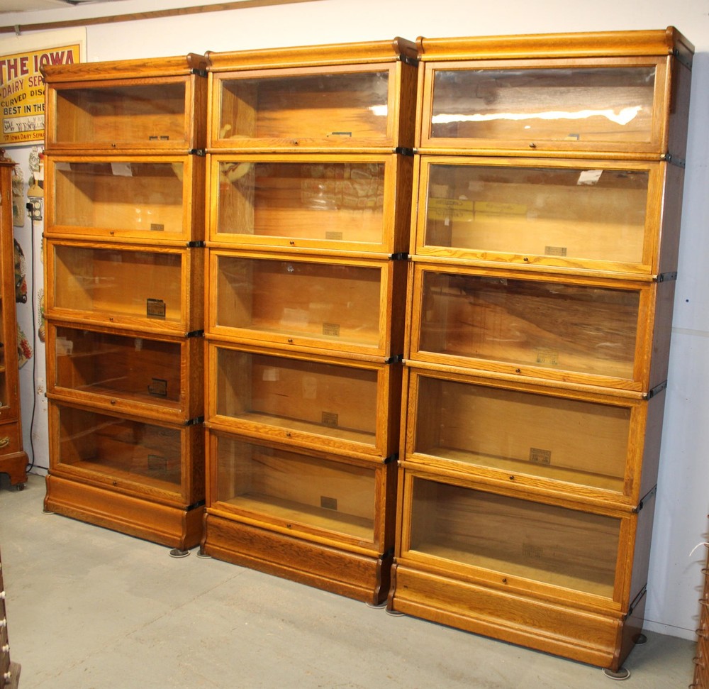 Antique Wall Unit (3) Oak Globe Wernicke Bookcases – Each Five Sections Height