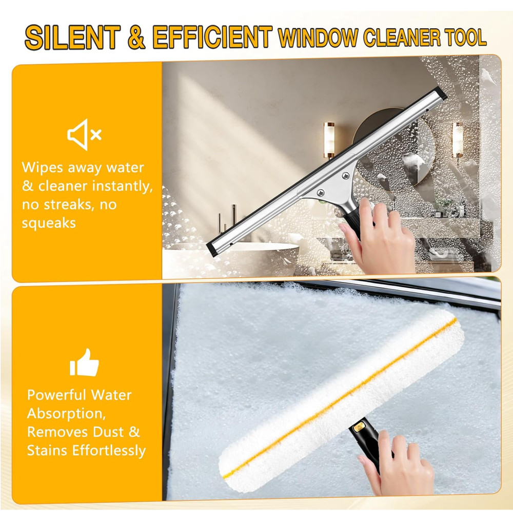 Professional Window Cleaning Squeegee Kit- 14 Squeegee & Microfiber Rotatable W
