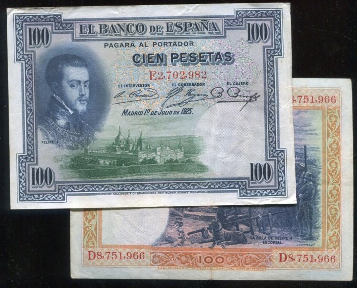 Spain  P69c , 100-PTA , 1925 ,VF+