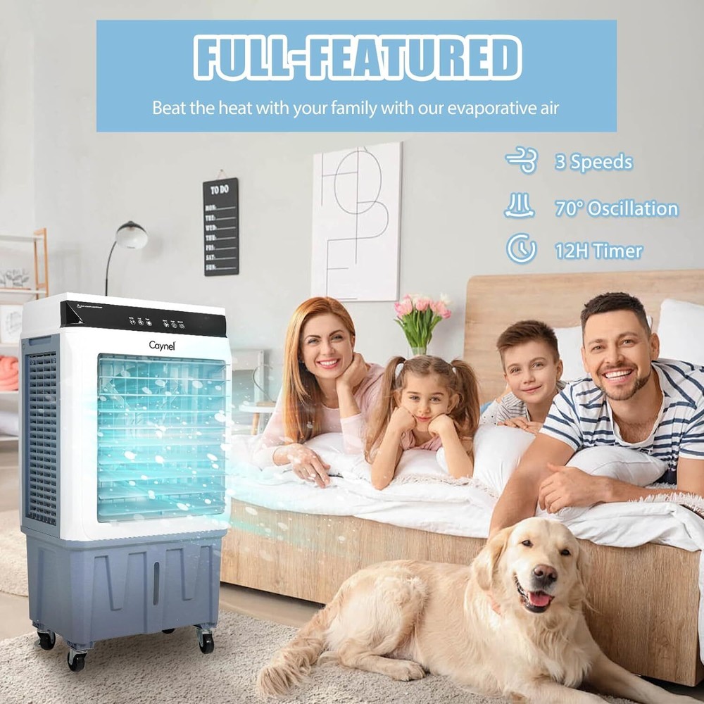 Evaporative Swamp Cooler w/ 5.3 Gallon Water Tank+Touch Screen+Remote Control